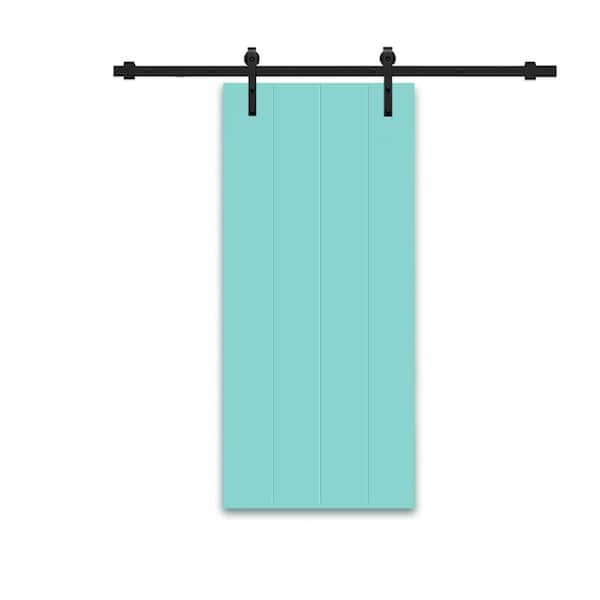 CALHOME 36 in. x 80 in. Mint Green Painted Composite MDF Paneled Interior Sliding Barn Door with Hardware Kit