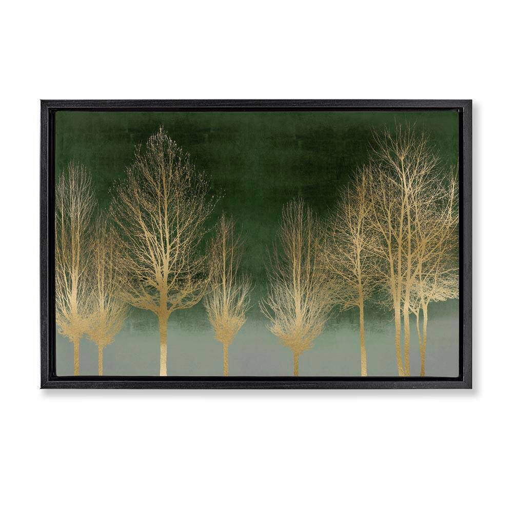 Gold Gradient Forest by Kate Bennett Black Floater Frame Nature Graphic Art Print 17 in. x 25 in.