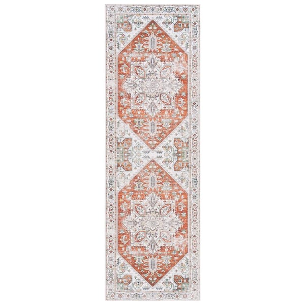 Arizona Ivory/Rust 3 ft. x 8 ft. Geometric Machine Washable Medallion Runner Rug