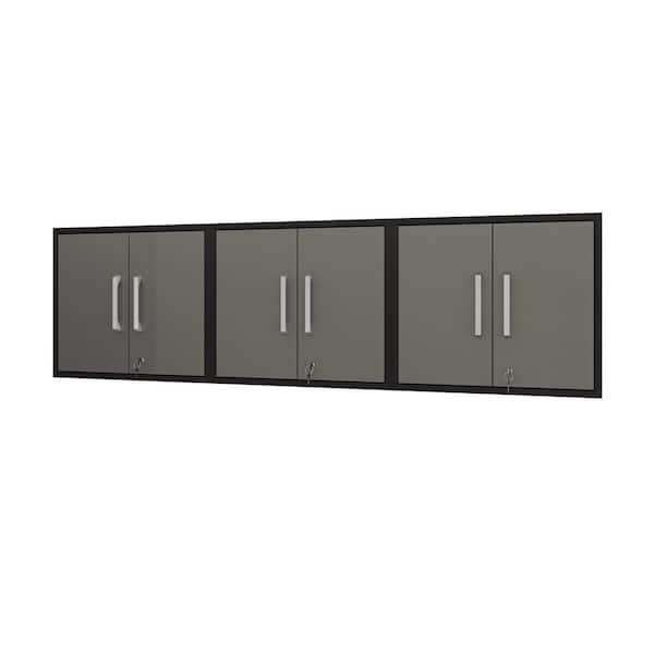 Manhattan Comfort Eiffel Particle Board Wall Mounted Garage Cabinet in Black and Grey (28.35 in. W x 25.59 in. H x 14.96 in. D) (Set of 3)