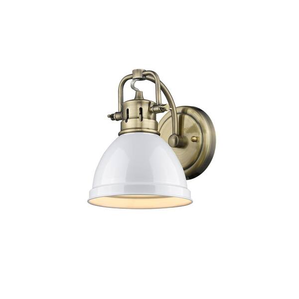Golden Lighting - Duncan AB 1-Light Aged Brass Sconce with White Shade