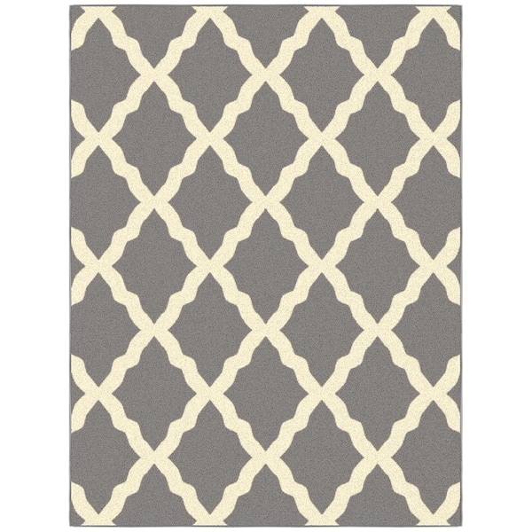 Monaco Collection Non-Slip Rubberback Moroccan Trellis Design 5x7 Indoor Area Rug, 5 ft. x 6 ft. 6 in., Gray