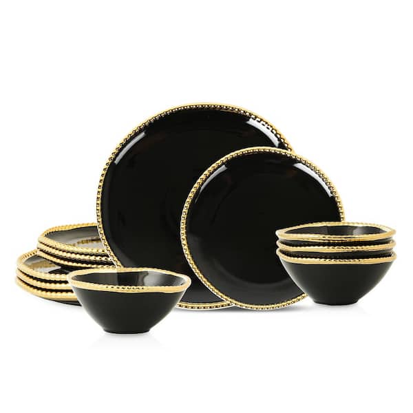 Akoya 12-Piece Black Porcelain Full Set (Service for 4)