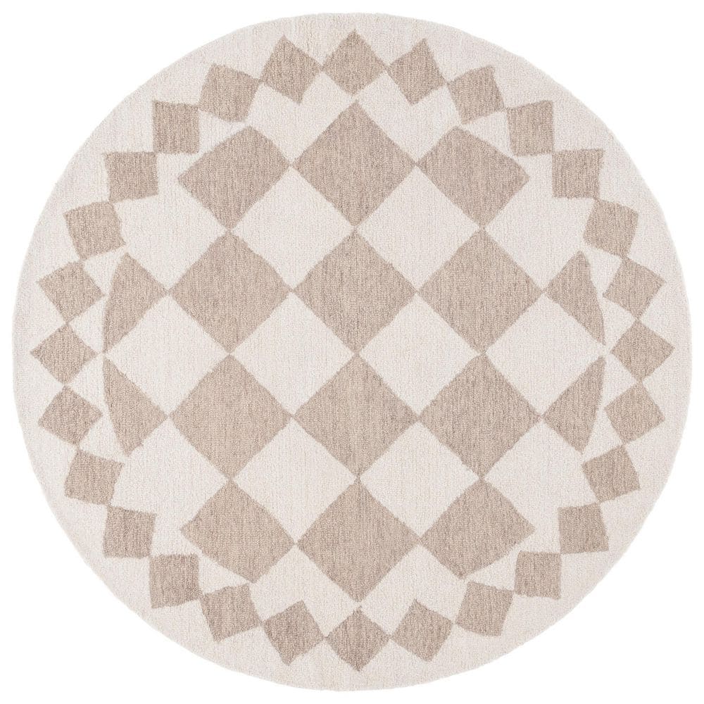 Ebony 6 ft. x 6 ft. Beige/Ivory Geometric Border Diamond Round Area Rug price history on PriceWatchPro