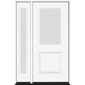 Legacy 51 in. W x 80 in. 1/2 Lite Rain Glass RHIS Primed White Finish Fiberglass Prehung Front Door with 12 in. SL