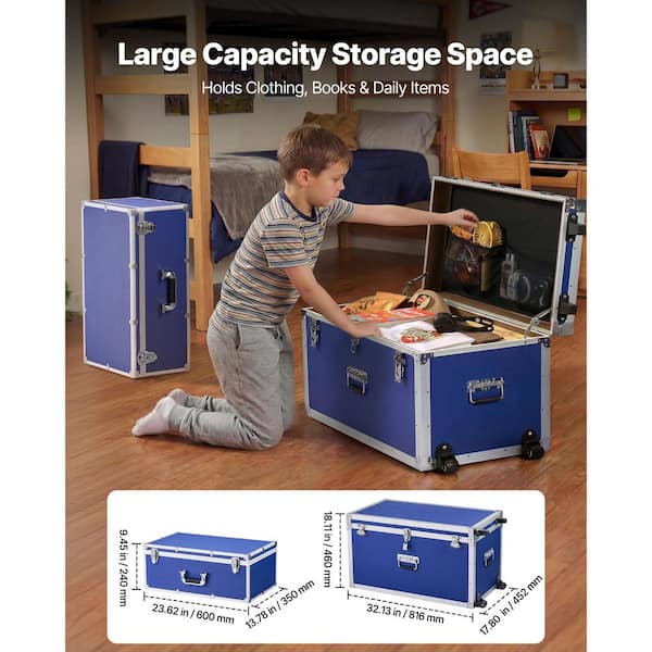 SKYSHALO Set of 2 Metal Storage Trunks, Wooden Boxes with 32.13 in