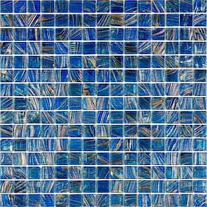 Celestial Glossy Yale Blue and Gold 12 in. x 12 in. Glass Mosaic Wall and Floor Tile (20 sq. ft./case) (20-pack)