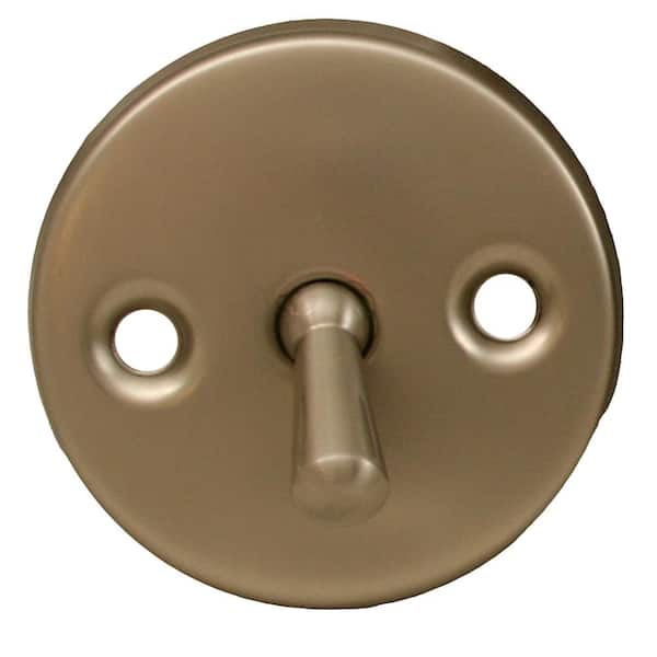 JONES STEPHENS 2-Hole Bathtub Waste and Overflow Faceplate with Trip Lever Less Screws in Brushed Nickel