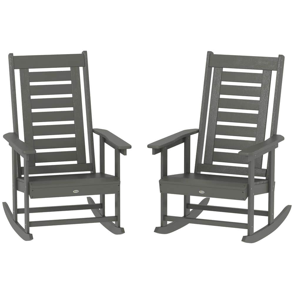 Dark Gray Plastic Outdoor Rocking Chair 2-Chair Set