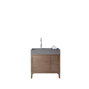 Linear 36 in. W x 19 in. D x 34.5 in. H Bathroom Vanity in Whitewashed Walnut with Dusk Grey Glossy Top