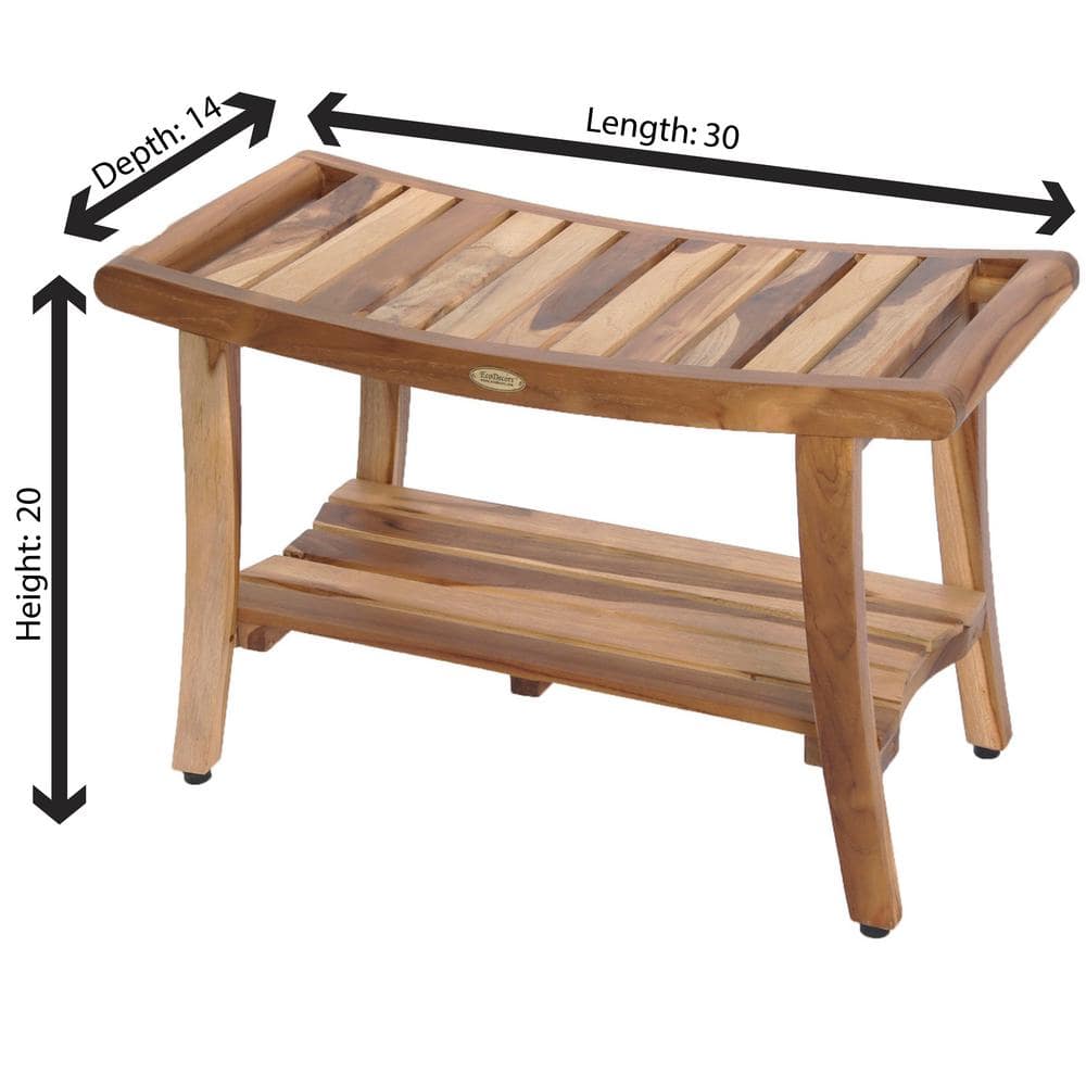 EcoDecors 30" Earthy Teak Shower Bench with Shelf