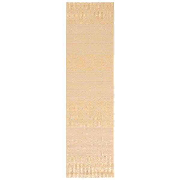 Courtyard Beige/Gold 2 ft. x 8 ft. Geometric Chevron Ikat Indoor/Outdoor Runner Rug