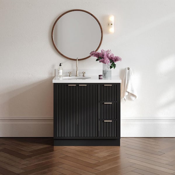 Milan 37 in. W x 21.5 in. D x 36 in. H Single Sink Bath Vanity in Black with Pure White Quartz Top