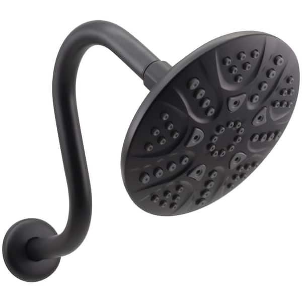 Westbrass 5-Spray Patterns with 1.8 GPM 6 in. Wall Mount Fixed Shower Head w/ 8 in. S-shape Shower Arm in Matte Black