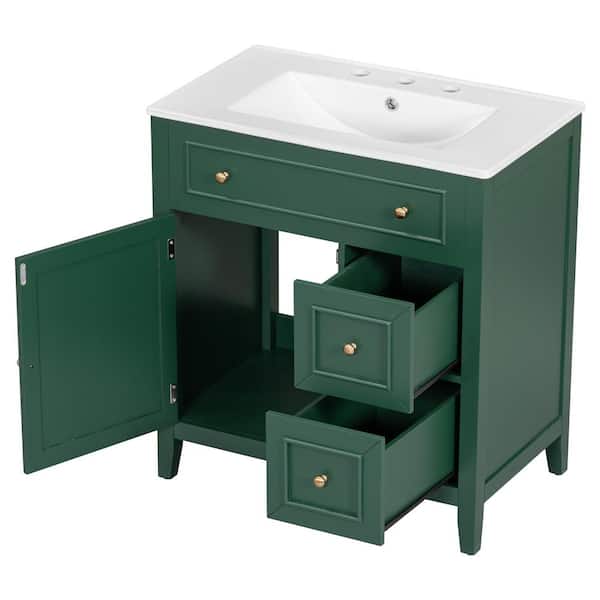 COWLOWN 30 in. W x 18 in. D x 32.5 in. H Bathroom Green Linen Cabinet