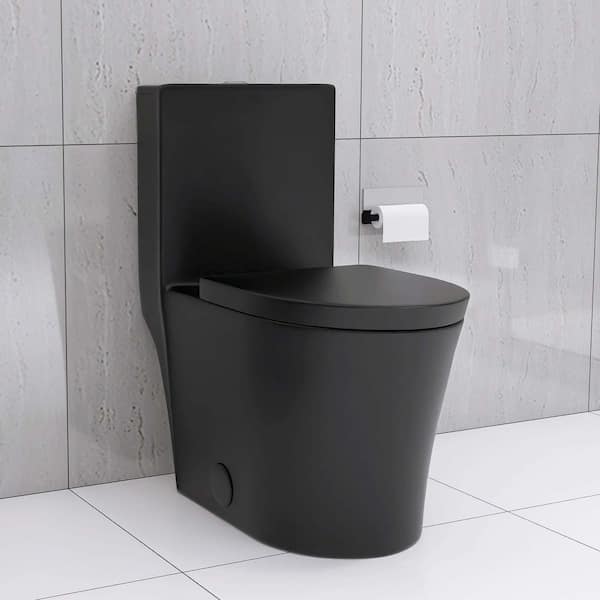 16.5 in. Rough In Size Elongated Toilet Bowl in Black, Double Flush Elongated Toilet for Bathroom
