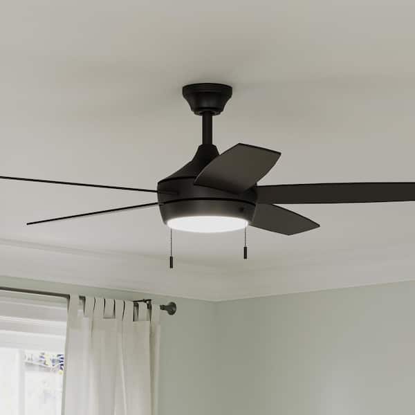 Nolyn V 52 in. 5-Blade Matte Standard Black Modern LED Downrod Mount Ceiling Fan with Matte Black Blades