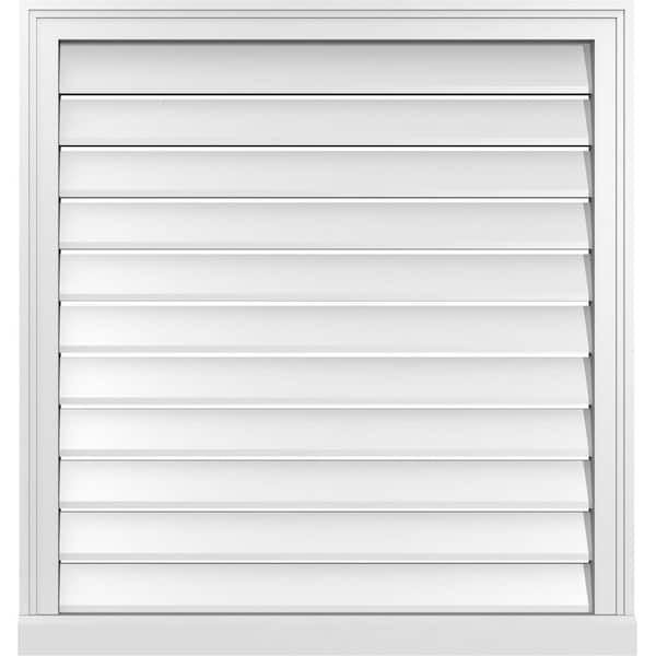 Ekena Millwork 32 in. x 34 in. Vertical Surface Mount PVC Gable Vent: Functional with Brickmould Sill Frame