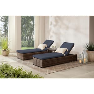 Fernlake Taupe Wicker Outdoor Patio Chaise Lounge with CushionGuard Sky Blue Cushions