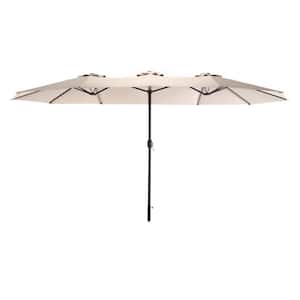 14.8 ft. Steel Rectangular Market Double Sided Patio Umbrella in Khaki with Crank