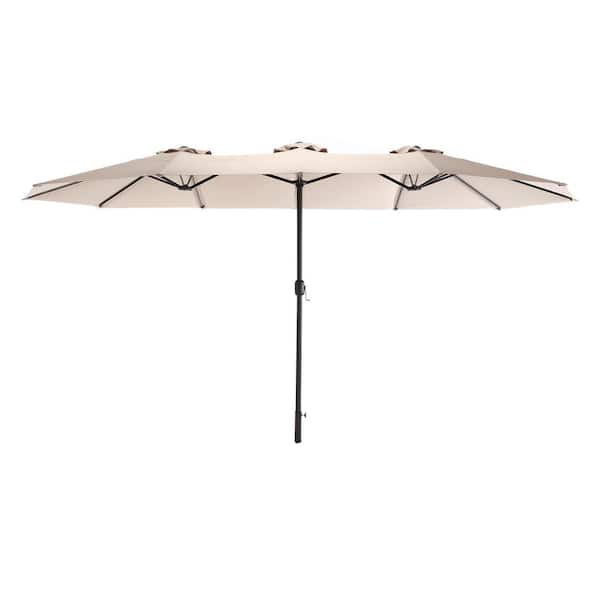 Cesicia 14.8 ft. Steel Rectangular Market Double Sided Patio Umbrella in Khaki with Crank