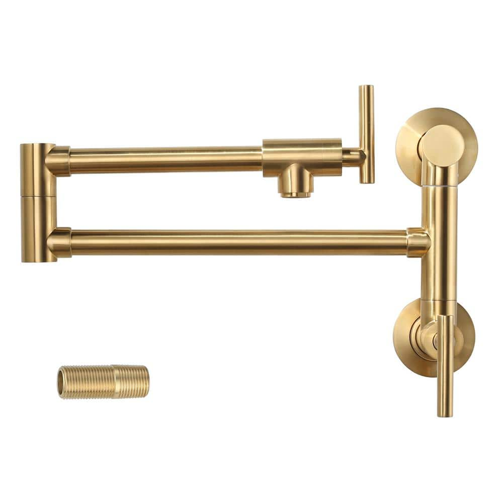 Arcora Brass Wall Mounted Pot Filler With Double Handle In Gold Ar G The Home Depot