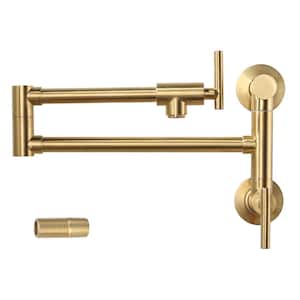 Brass Wall Mounted Pot Filler with Double Handle in Gold