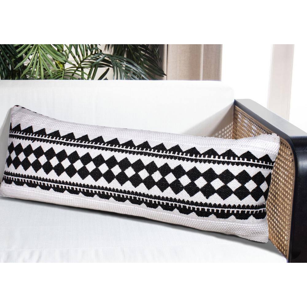 Black and White Geometric Stripe Lumbar Pillow, 14" x 36"