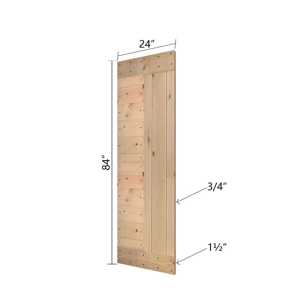 Unfinished Solid Wood Sliding Barn Door Kit with Black Hardware, 24" x 84"
