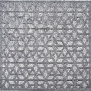 Talaia Neutral Geometric Dark Gray 5 ft. Square Indoor/Outdoor Area Rug
