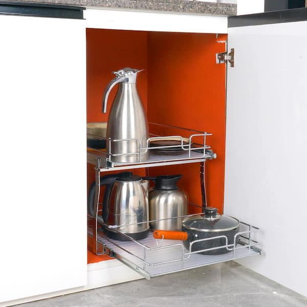 2-Tier 17 in. x 21 in. x 15 in. Pull-Out Cabinet Organizer, Steel Slide-Out Shelves, 18.5 x 22 x 18 in. Install Size