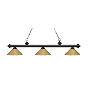 Riviera 3-Light Matte Black with Polished Brass Shade Billiard Light with No Bulbs Included