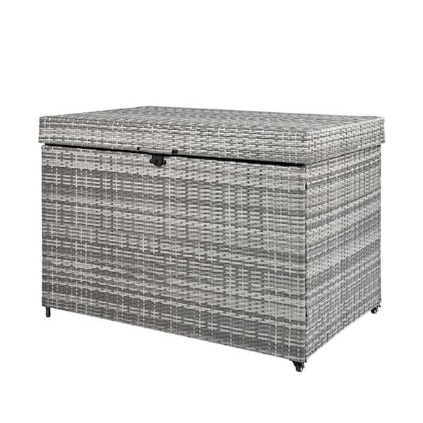 230 Gal. 51.2 in. D x 31.7 W in.  x 37.8 in. H Gray Wicker Outdoor Storage Cabinet with Wheels for All-Weather
