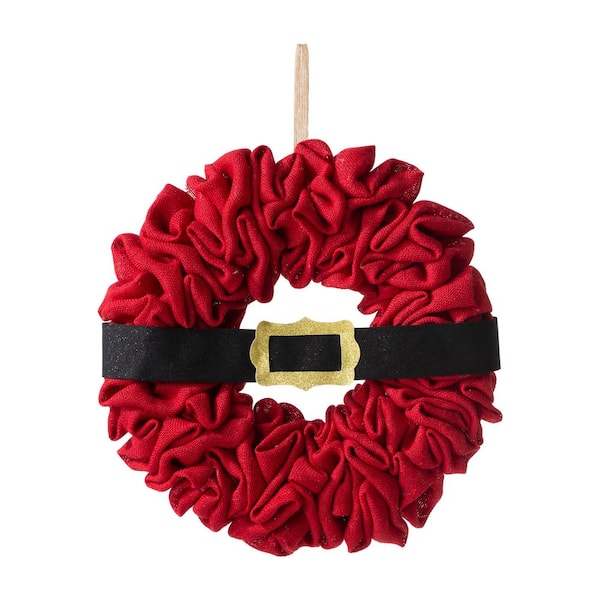 Glitzhome 18 in. D Christmas Red With Belt Fabric Wreath