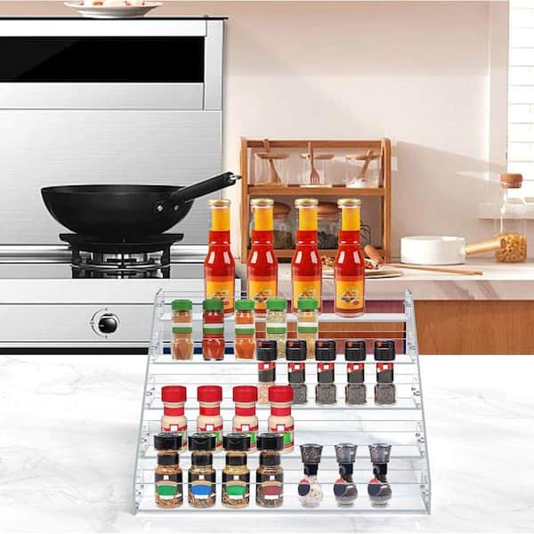 12.2 in. 5 Tier Acrylic Vertical Shelves Spice Rack in Clear