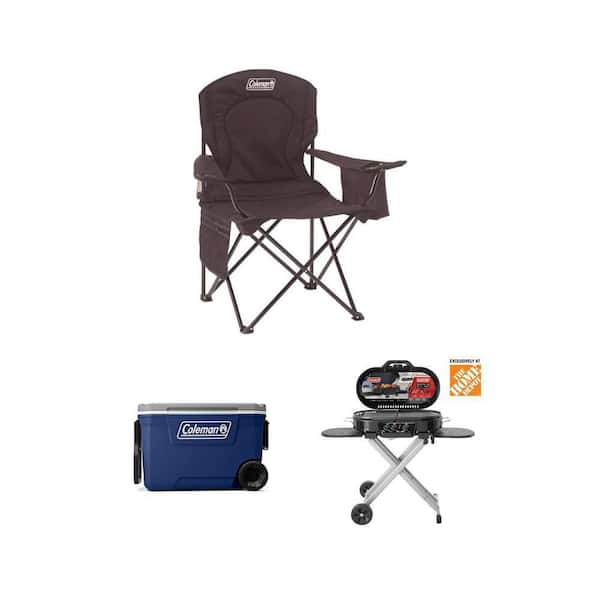 RoadTrip 285 Standup Propane Grill with Griddle, 62-qt. Wheeled Cooler, and Steel Camping Chair Bundle (3-Piece)