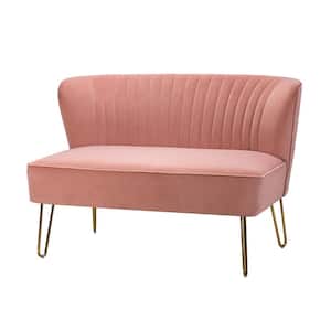 Alonzo 45 in. Contemporary Velvet Tufted Back Pink 2-Seats Loveseat with U-Shaped Legs