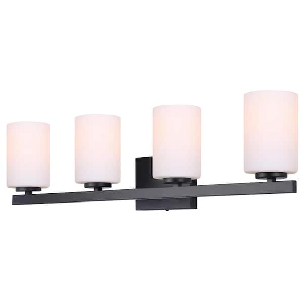 CANARM Jae 30.75 in. 4-Light Matte Black Vanity Light with Opal Glass Shade