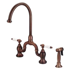 Banner Two Handle Bridge Kitchen Faucet with Porcelain Lever Handles in Oil Rubbed Bronze