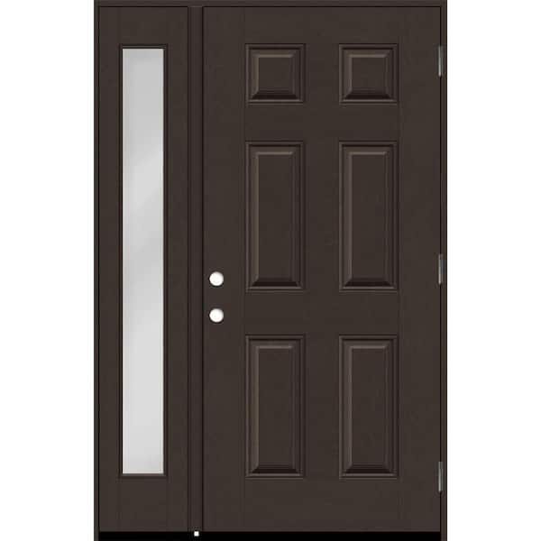 Steves & Sons Regency 53 in. x 80 in. 6 Panel RHOS Hickory Stain Mahogany Fiberglass Prehung Front Door w/Clear14in. SL 6-9/16