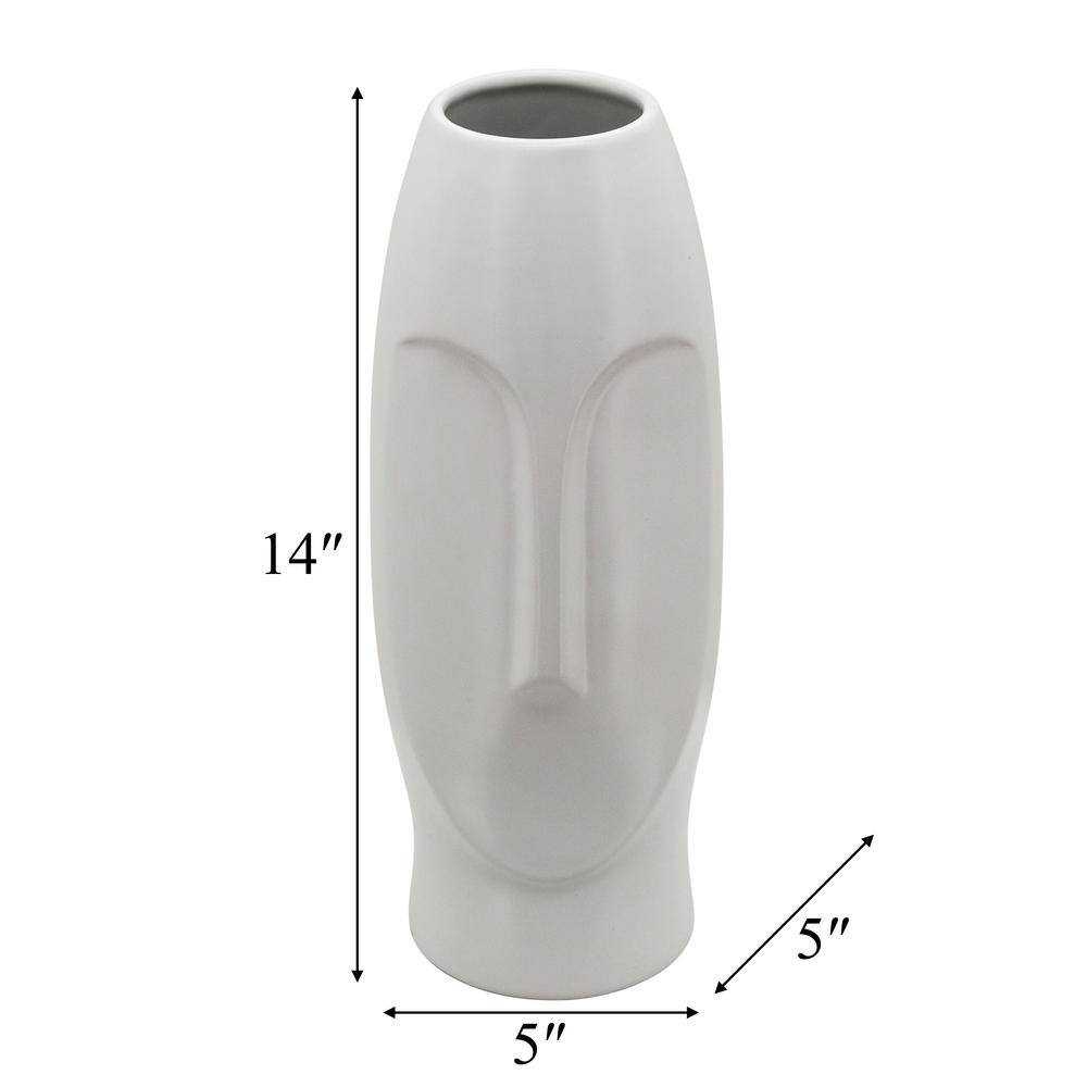 White Ceramic 14" Face Design Table Vase