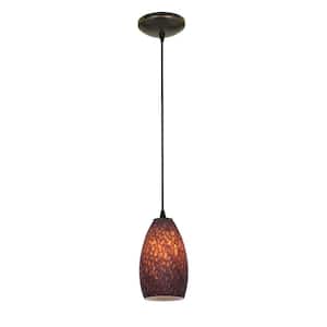 Champagne 1-Light Oil Rubbed Bronze Shaded Pendant Light with Glass Shade