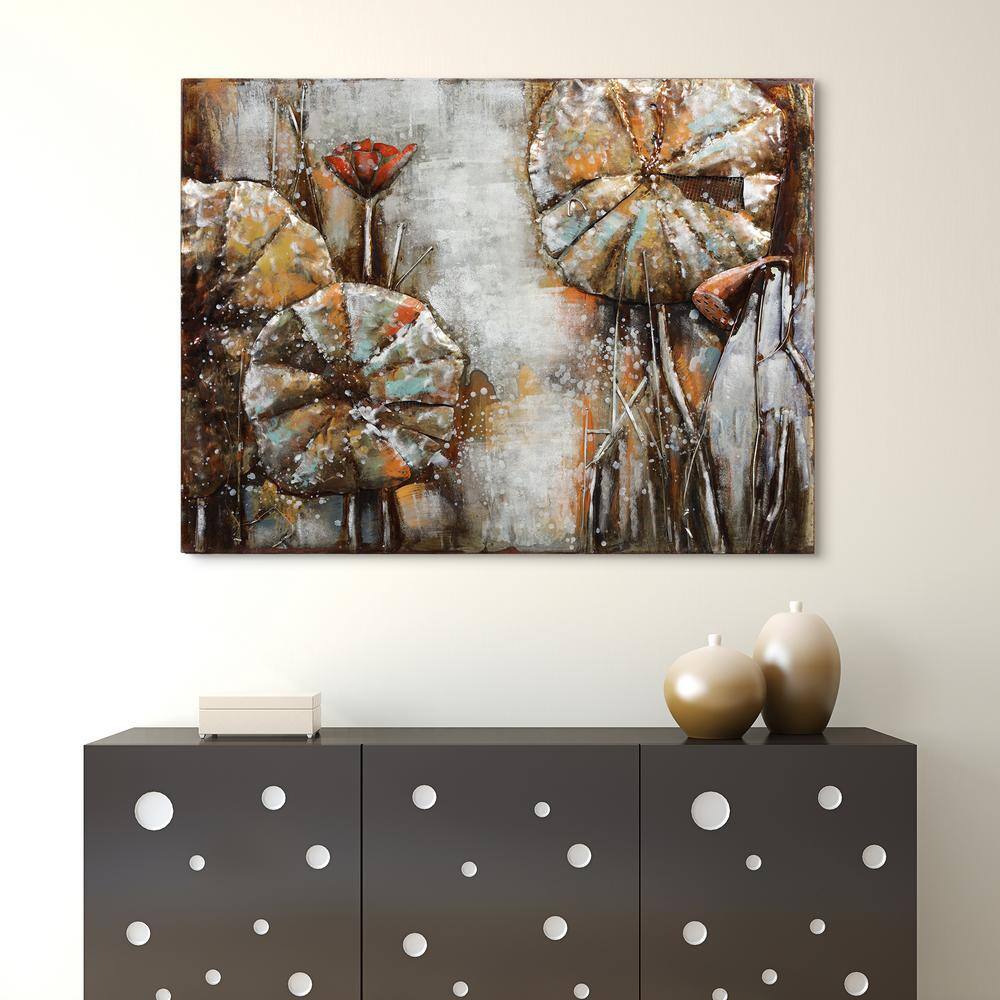 Primo 36" x 48" Mixed Media Iron Water Lily Pads Wall Sculpture