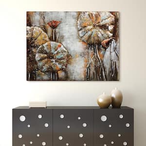 36 in. x 48 in. "Water Lilly Pads 1" Mixed Media Iron Hand Painted Dimensional Wall Art