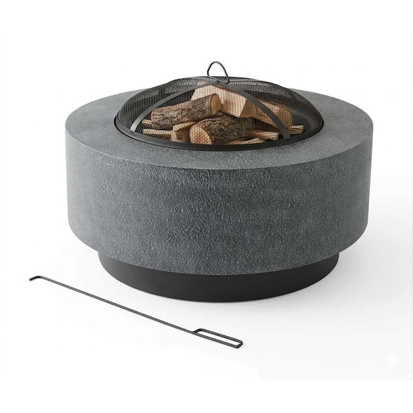 Prescott 30 in. Gray Steel Wood Burning Fire Pit with Cover and Poker