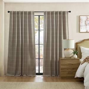 Sawyer Taupe Polyester Windowpane Plaid 52 in. W x 95 in. L Rod Pocket/Back Tab Indoor Blackout Curtain (Single Panel)