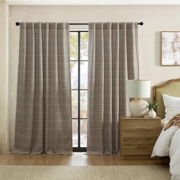 Elrene Sawyer Taupe Polyester Windowpane Plaid 52 in. W x 95 in. L Rod Pocket/Back Tab Indoor Blackout Curtain (Single Panel)