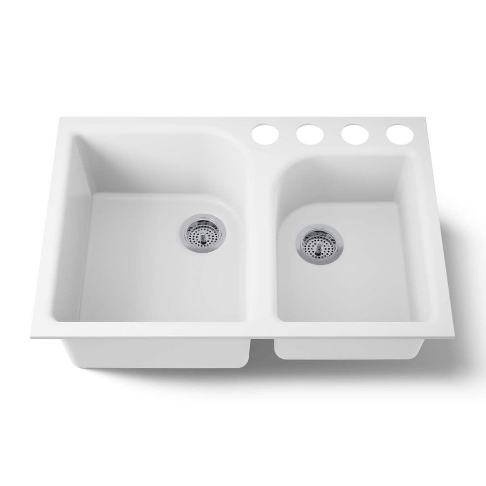 UPC 040688783178 product image for Executive Chef Undermount Cast Iron 33 in. 4-Hole Double Bowl Kitchen Sink in Wh | upcitemdb.com