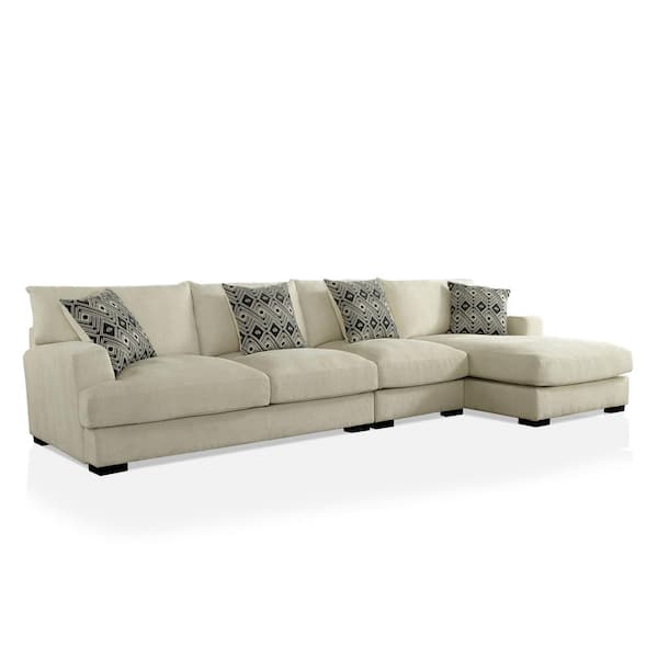 Furniture of America Gimbrel 146.25 in. W 3-Piece Beige Chenille L-Shaped Right Facing Sectional Sofa