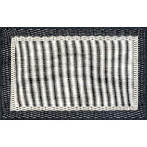 Tayse Rugs Eco Solid Border Black 2 ft. x 3 ft. Indoor/Outdoor Area Rug